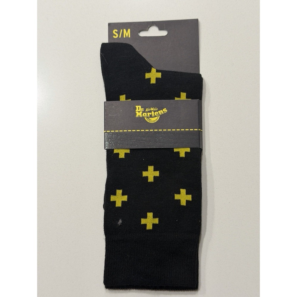 Dr Martens‎ AC623018 Cross Logo Black Yellow Cotton Blend Crew Socks S/M NWT
